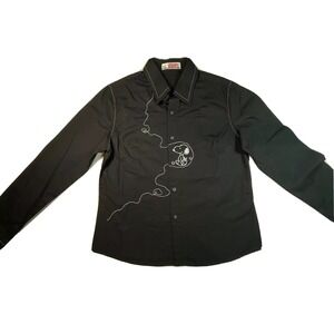 Peanuts Snoopy Women's Black Button Down Long Sleeve Shirt Embroidered Snoopy